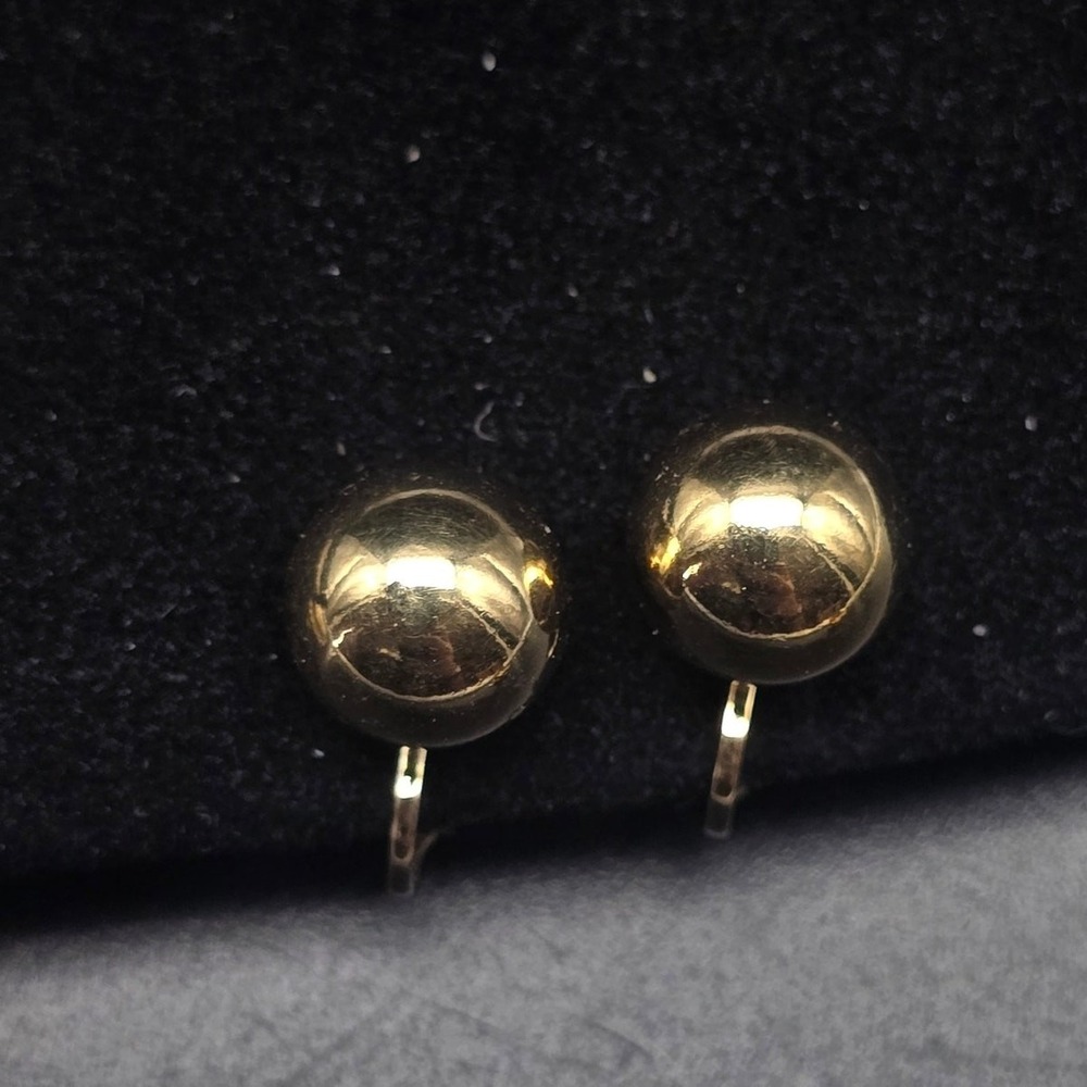 Crown Trifari Gold Tone Ball Clip On Earrings Vintage Jewelry